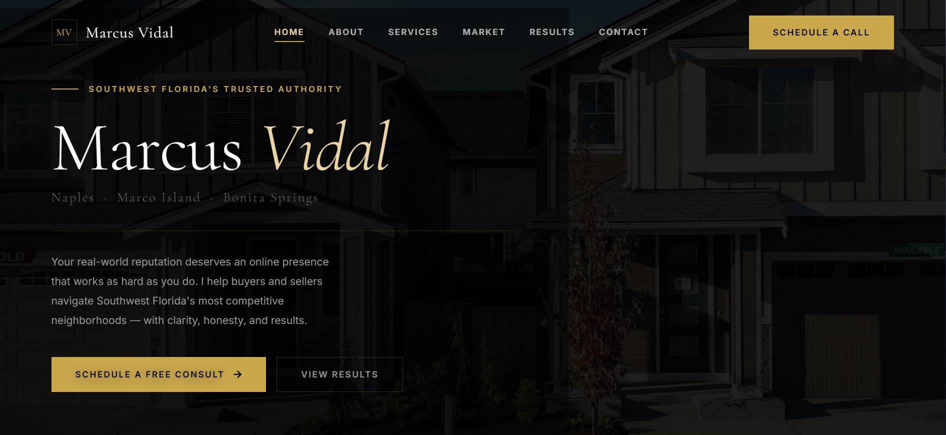 Realtor Launch Site demo screenshot for a solo real estate agent